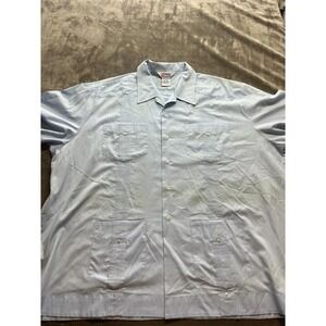 Vtg Guayabera Shirt Romani Blue Rat Pack‎ Midcentury Disco 60s 70s Mens 3X Cuba